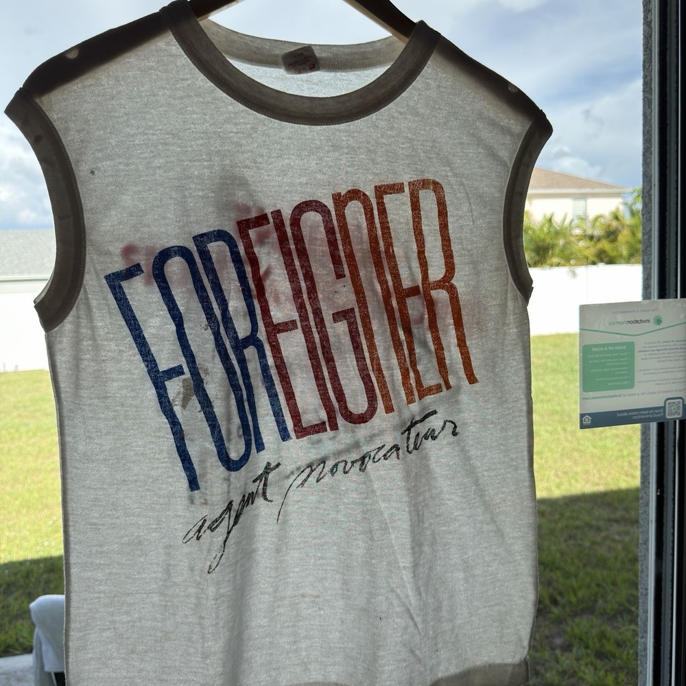 Vintage 1985 Foreigner Agent Provocateur Tour Sleeveless Muscle T-Shirt Mens XL